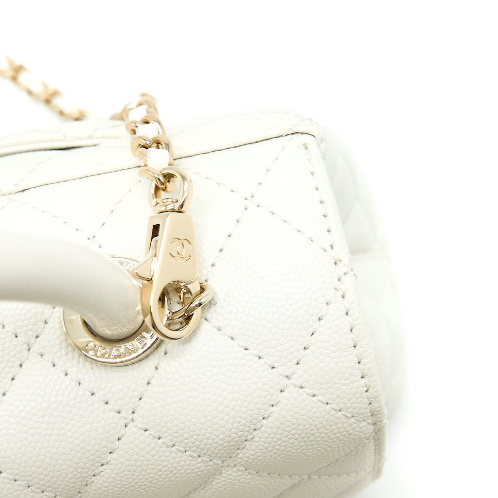 Chanel Small Coco Handle Caviar White L (Microchip)