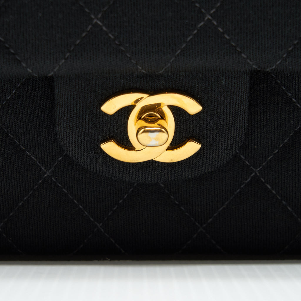 Chanel Vintage Small Classic Flap Bag Fabric Black Ruthenium
