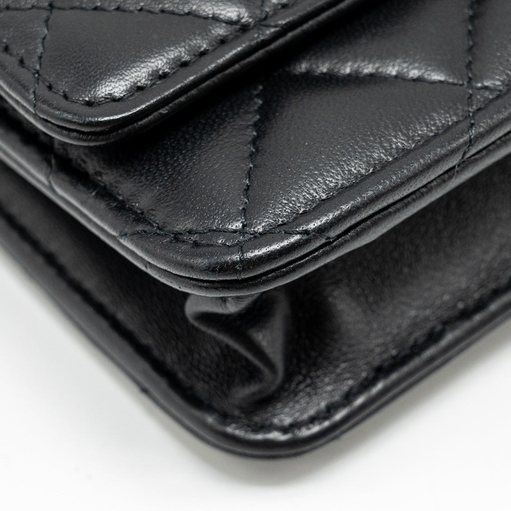 CHANEL Pearl Crush Wallet on Chain Lambskin Black  (Microchip)
