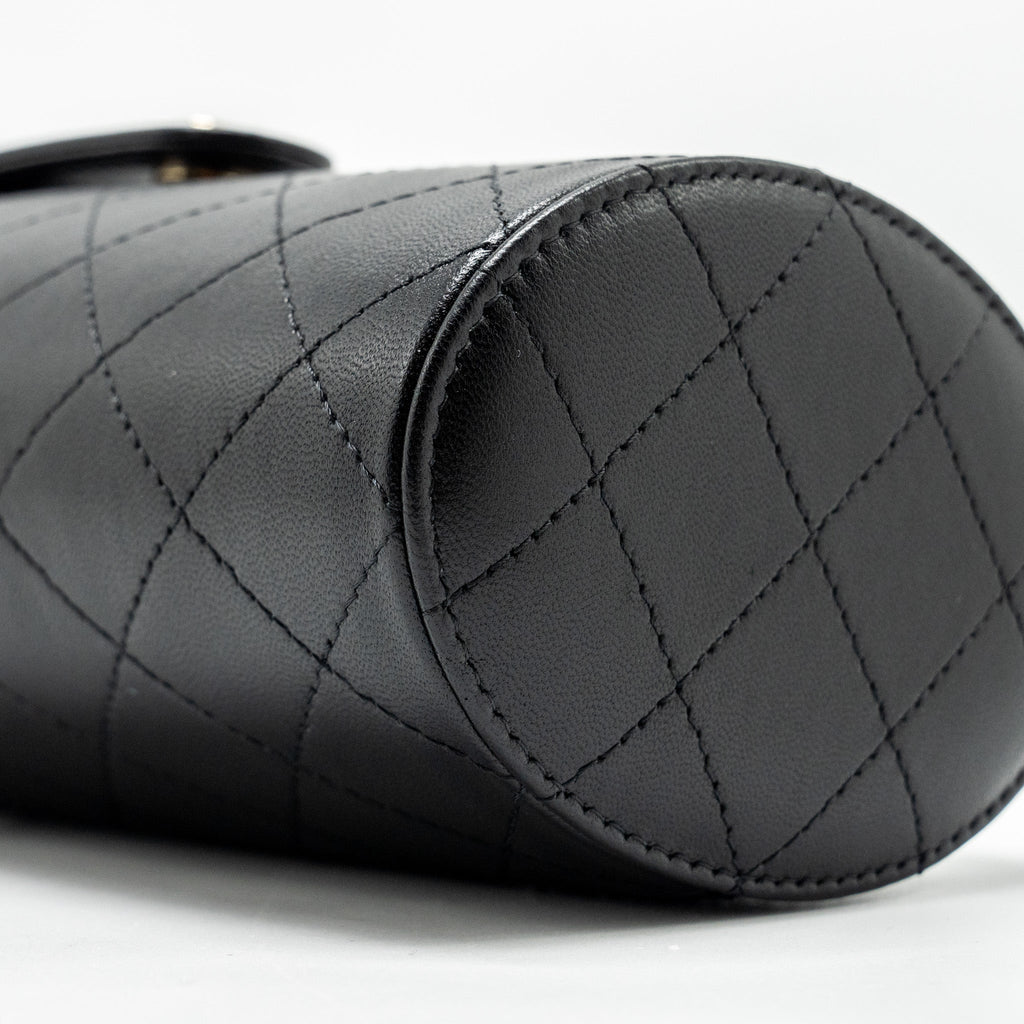 Chanel CC Round Vanity Case with Chain Lambskin Black L