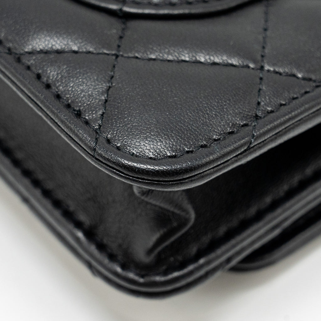 CHANEL Pearl Crush Wallet on Chain Lambskin Black  (Microchip)