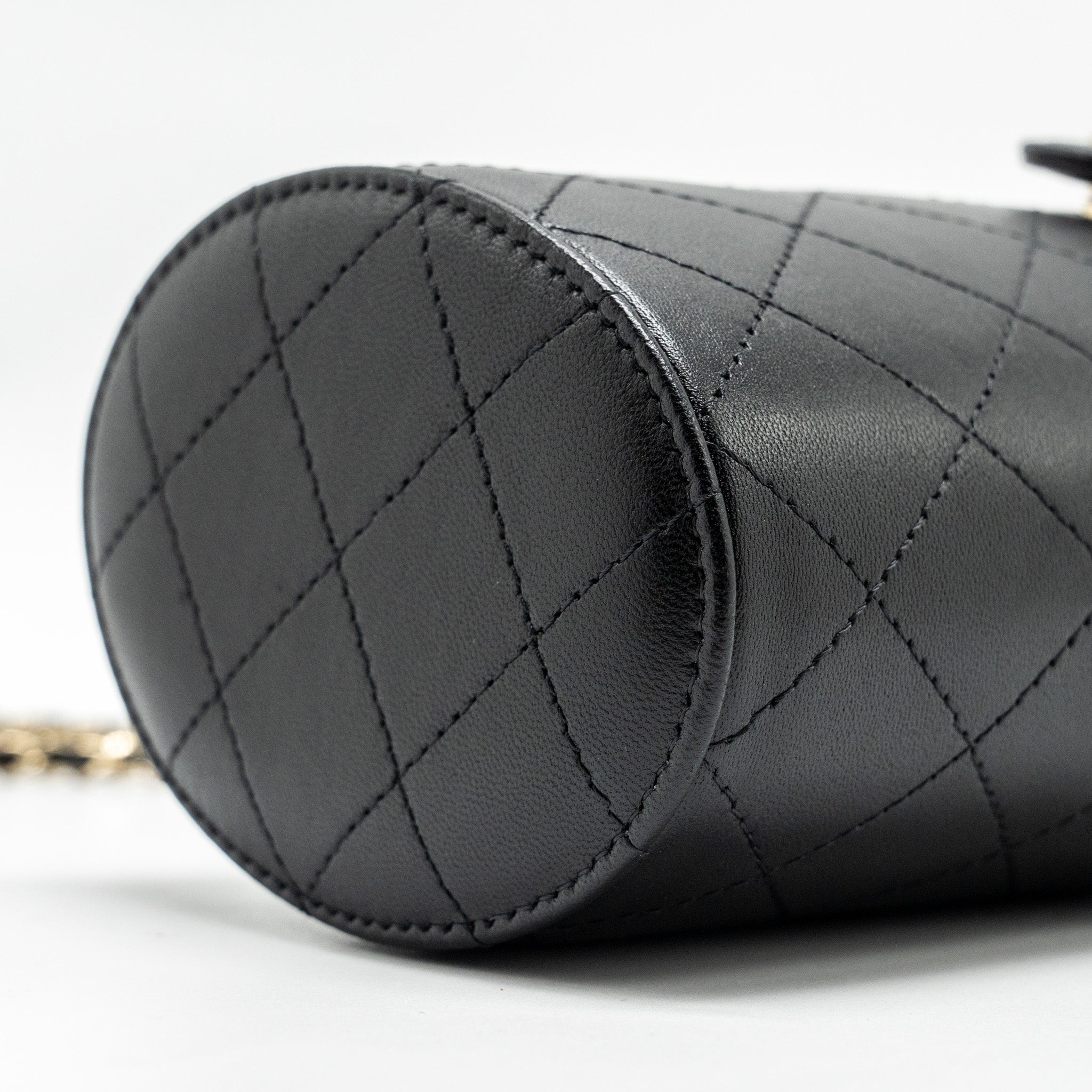 Chanel CC Round Vanity Case with Chain Lambskin Black L