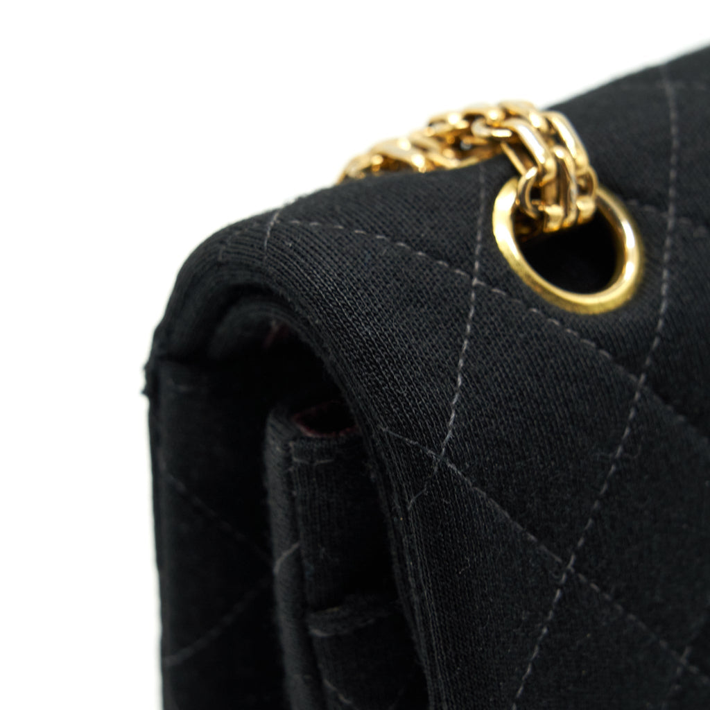 Chanel Vintage Small Classic Flap Bag Fabric Black Ruthenium