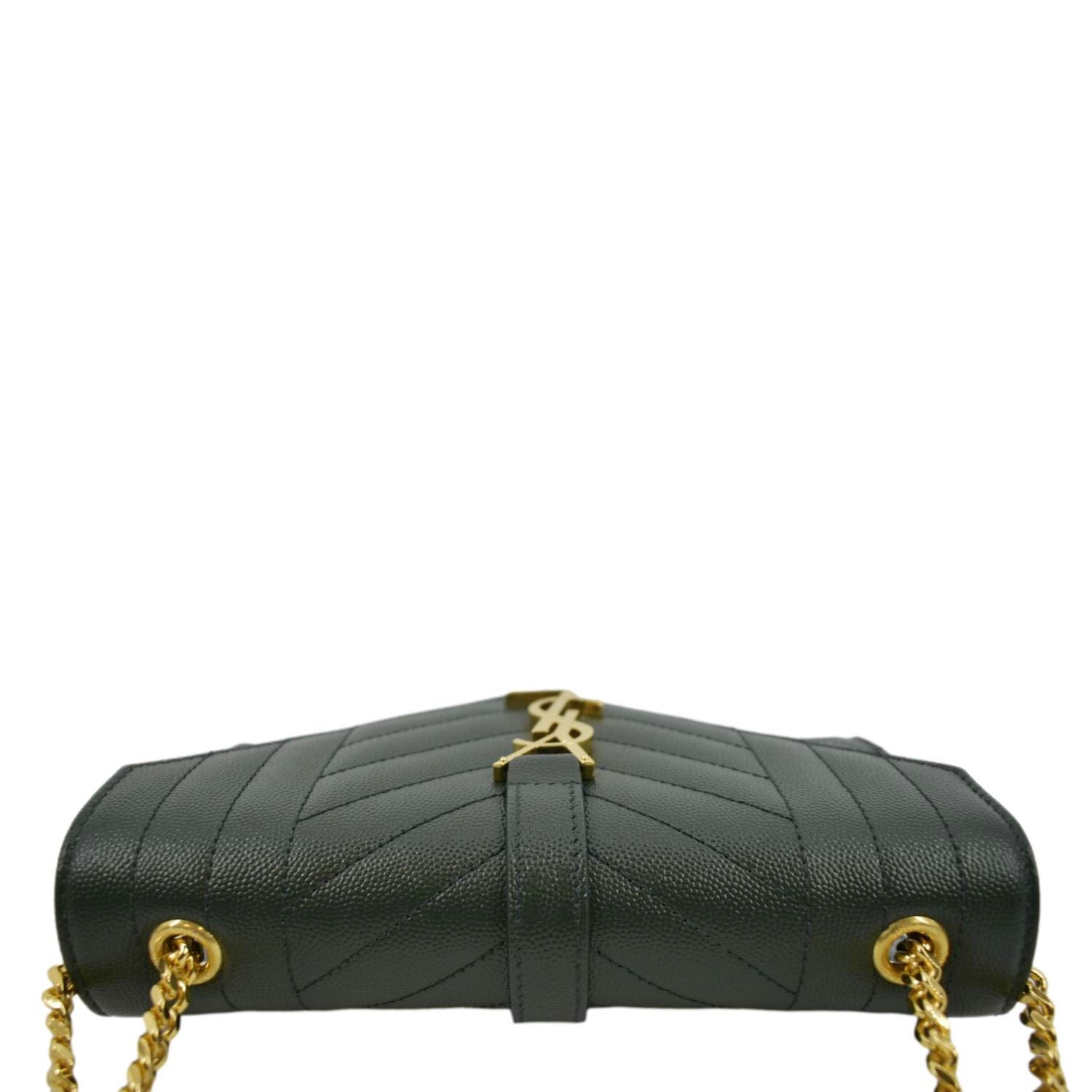 YVES SAINT LAURENT Small Envelope Matelassé Leather Shoulder Bag Green