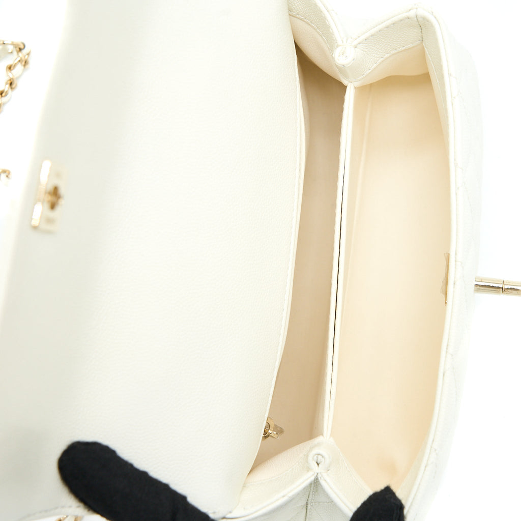 Chanel Small Coco Handle Caviar White L (Microchip)