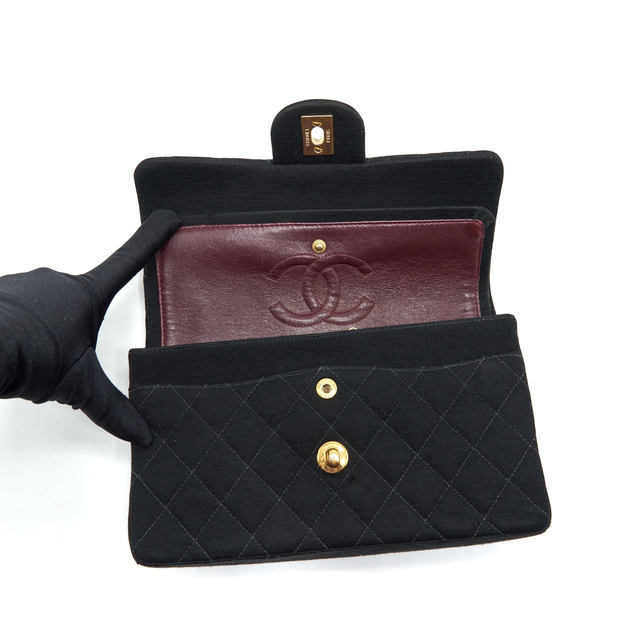 Chanel Vintage Small Classic Flap Bag Fabric Black Ruthenium