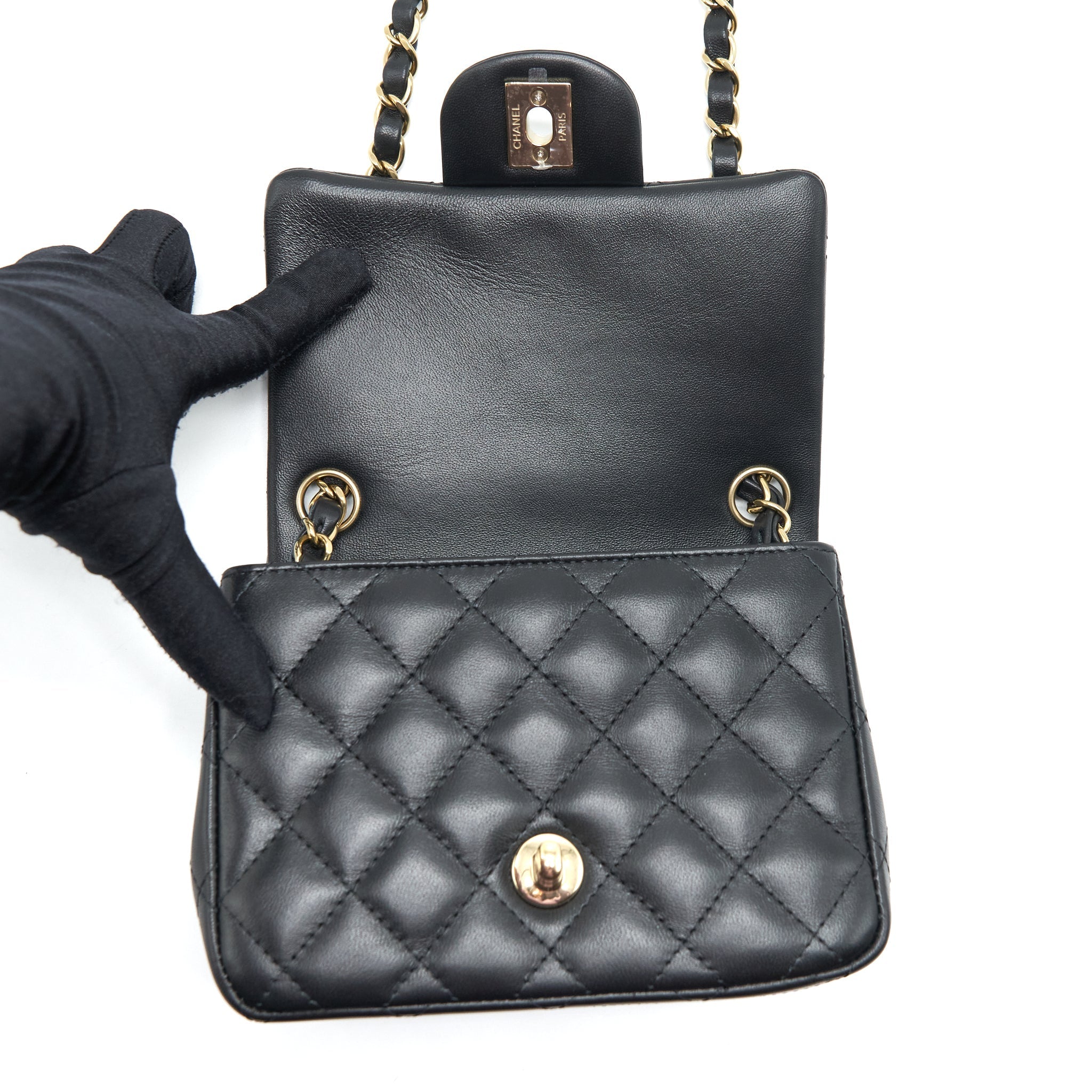 Chanel Mini Square Flap Bag Lambskin Black L