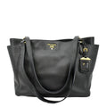 PRADA Vitello Daino Side-Pocket Leather Tote Shoulder Bag Black