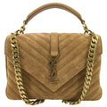 YVES SAINT LAURENT College Chevron Suede Shoulder Chain Bag Camel
