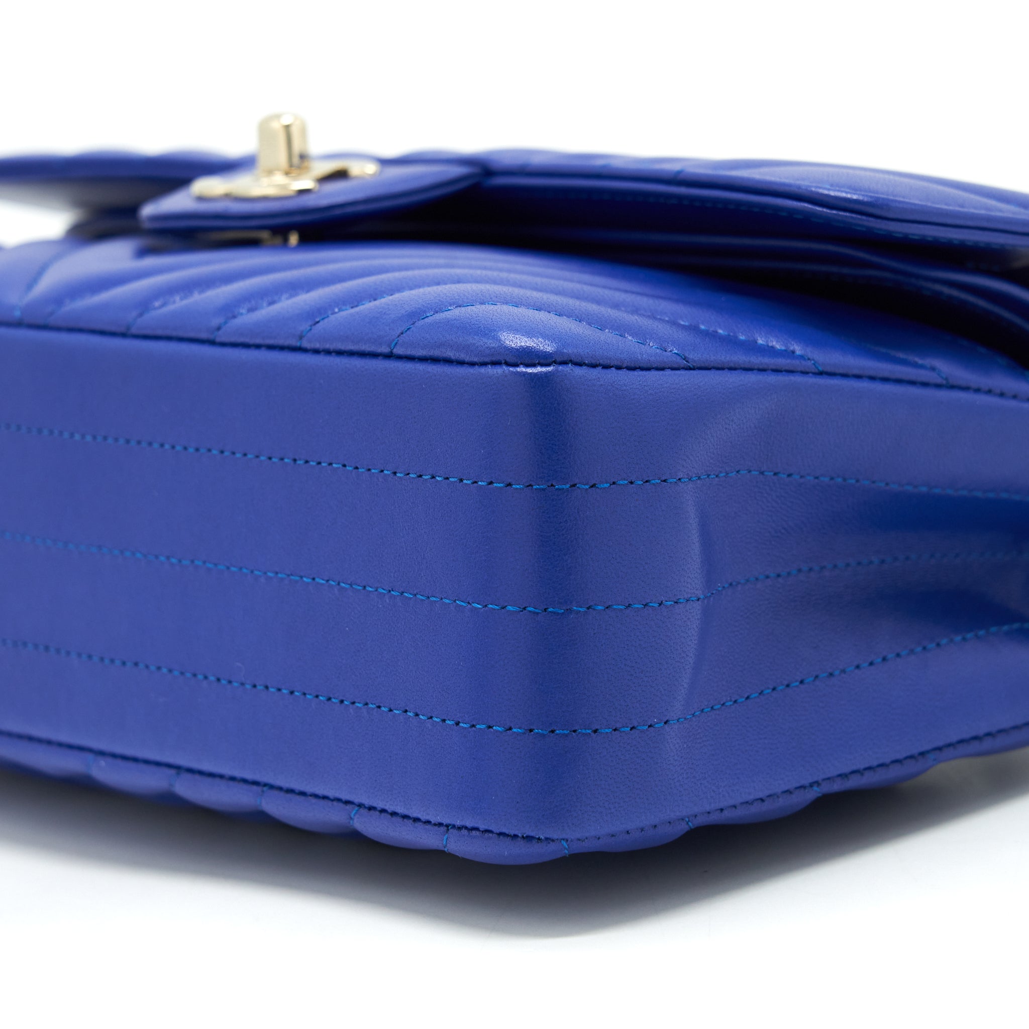 Chanel Small Classic Flap Bag Chevron Lambskin Blue L