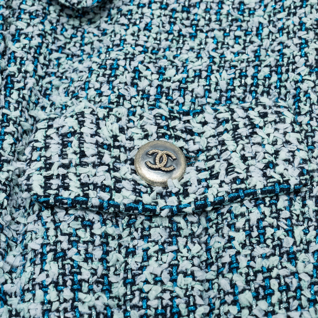 CHANEL Size 34 20P Sleeveless Tweed Dress Polyamide/Cotton Navy Blue/Blue/Green