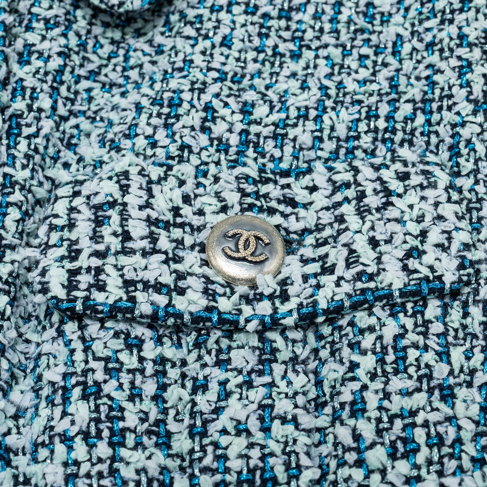 CHANEL Size 34 20P Sleeveless Tweed Dress Polyamide/Cotton Navy Blue/Blue/Green