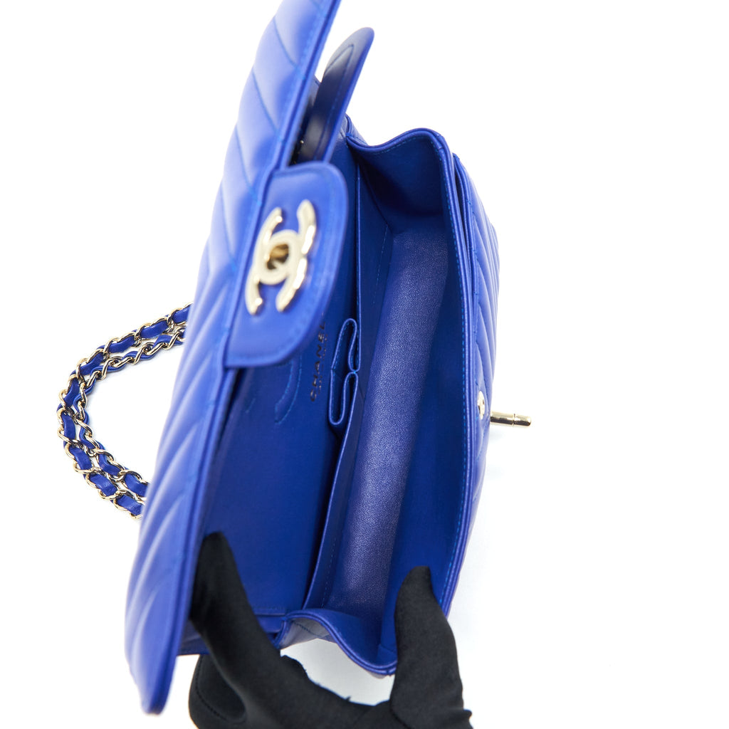 Chanel Small Classic Flap Bag Chevron Lambskin Blue L