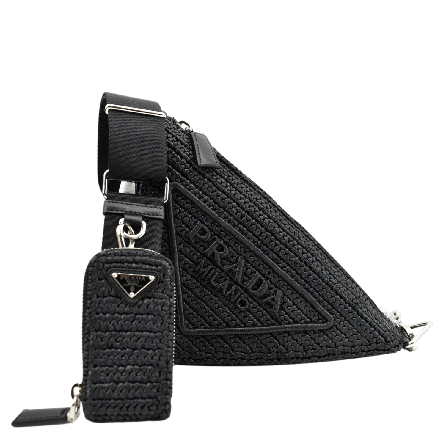 PRADA Triangle Raffia Shoulder Bag Black