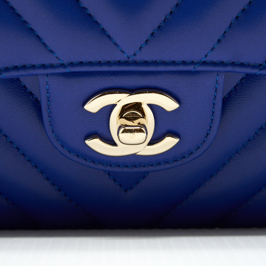 Chanel Small Classic Flap Bag Chevron Lambskin Blue L