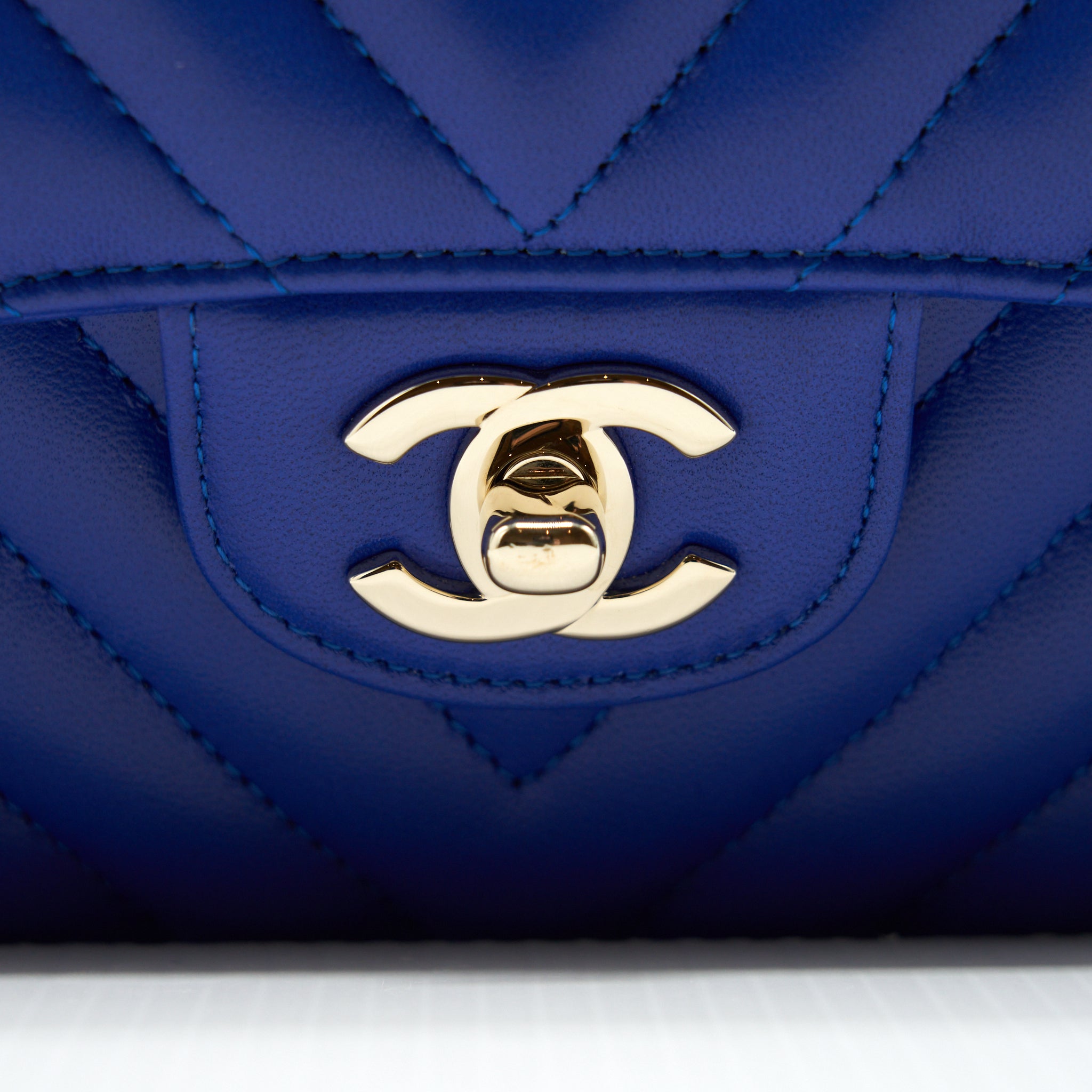 Chanel Small Classic Flap Bag Chevron Lambskin Blue L