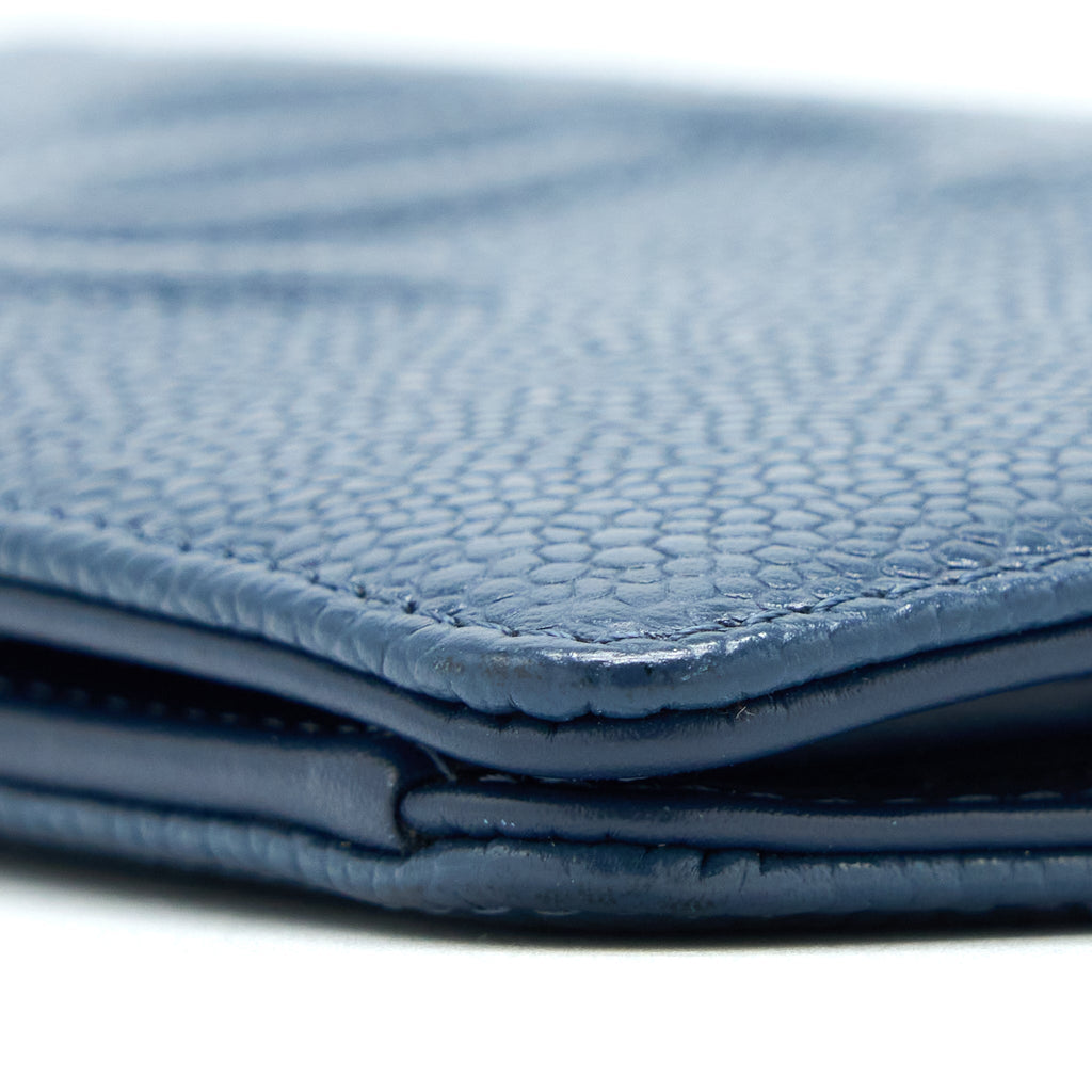Chanel CC Logo Fold Wallet Caviar Navy