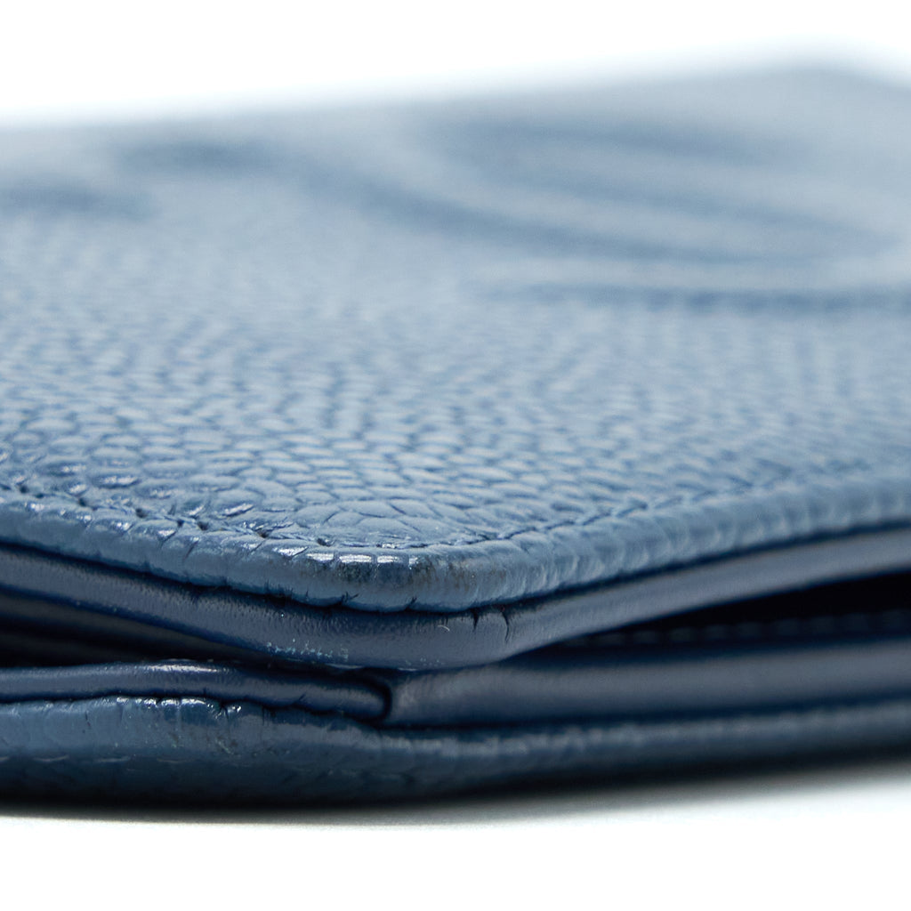 Chanel CC Logo Fold Wallet Caviar Navy