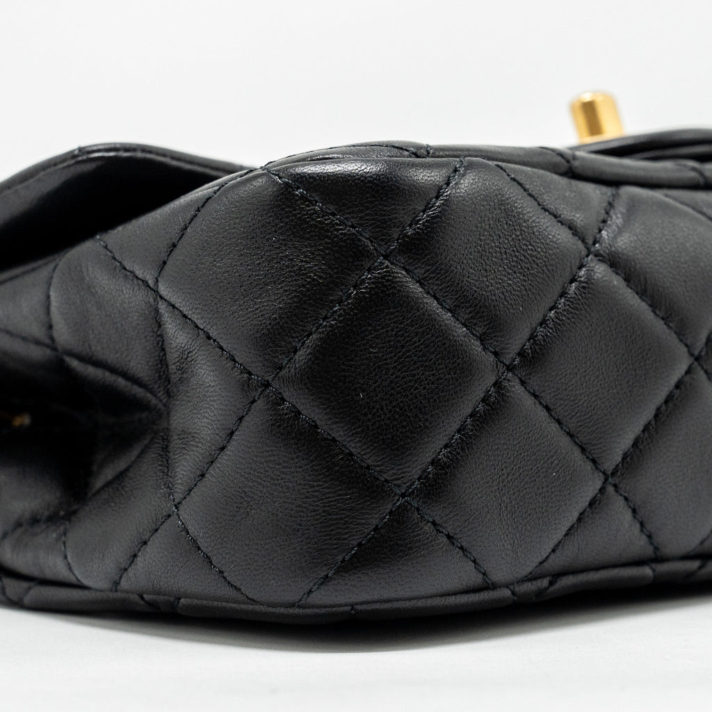 Chanel Pearl Crush Mini Rectangular Flap Bag Lambskin BLACK  (Microchip)