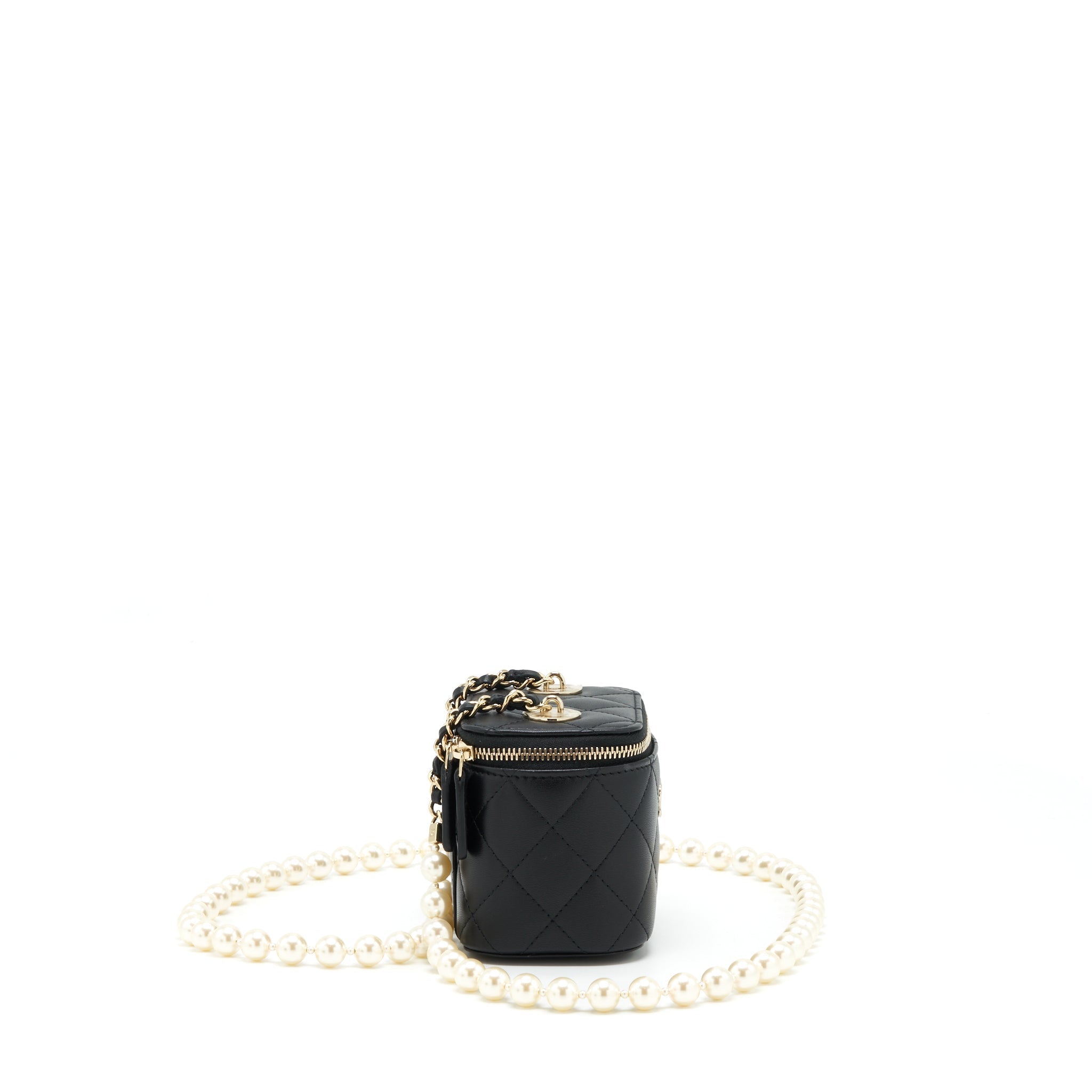 Chanel Mini Vanity With Pearl Chain Lambskin Black L