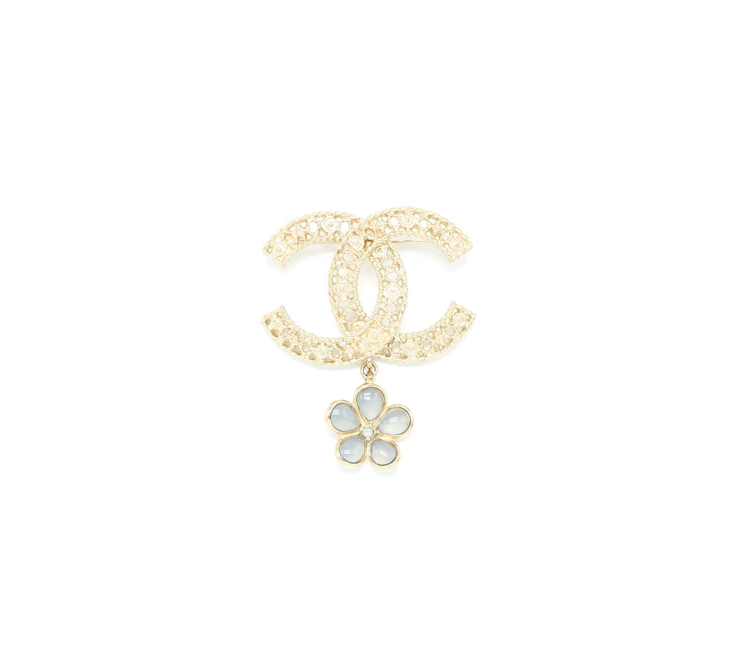 Chanel CC Logo Brooch Camellia Drop Brushed