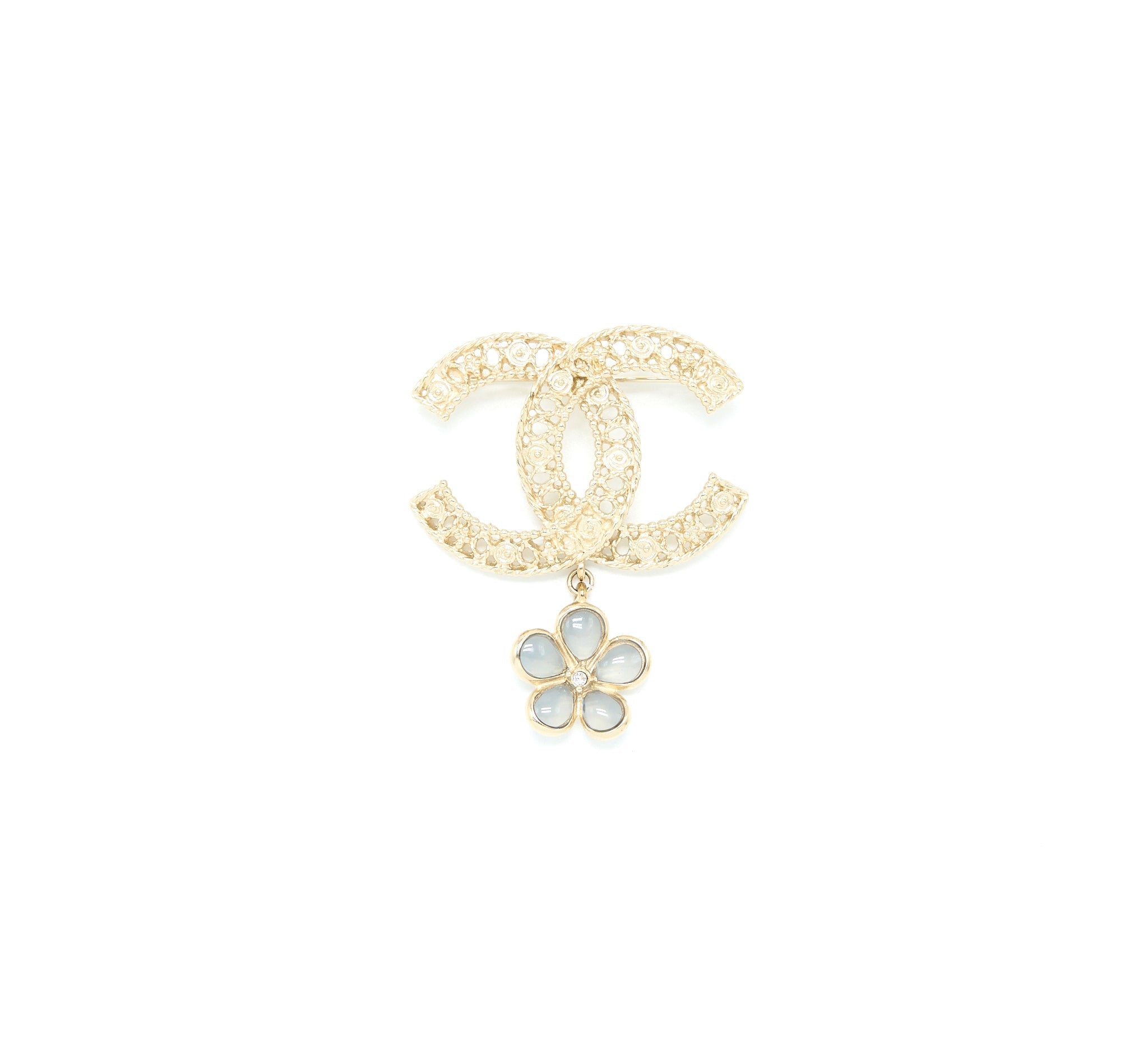 Chanel CC Logo Brooch Camellia Drop Brushed
