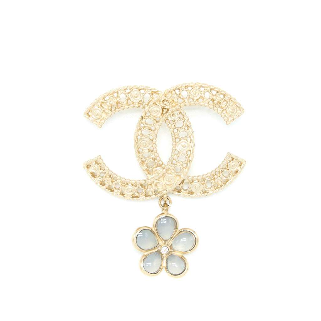 Chanel CC Logo Brooch Camellia Drop Brushed