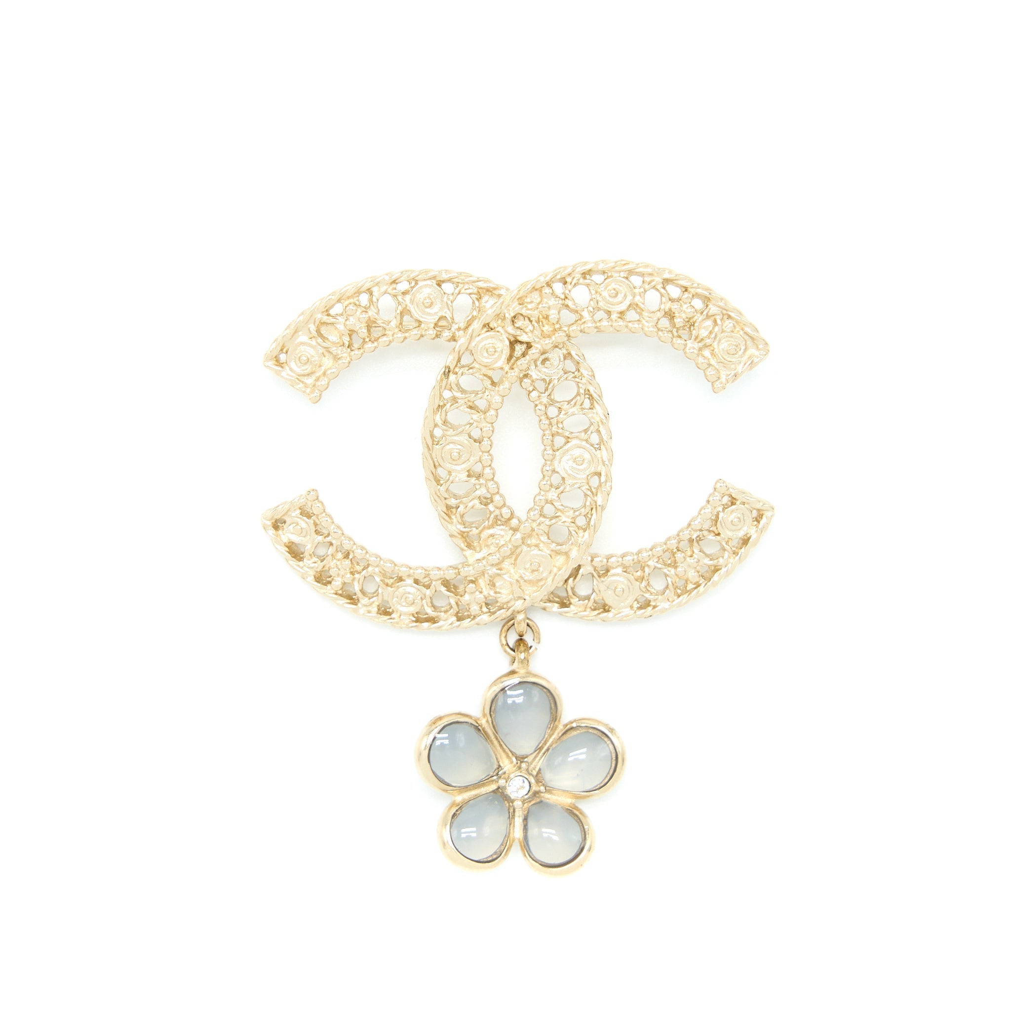 Chanel CC Logo Brooch Camellia Drop Brushed