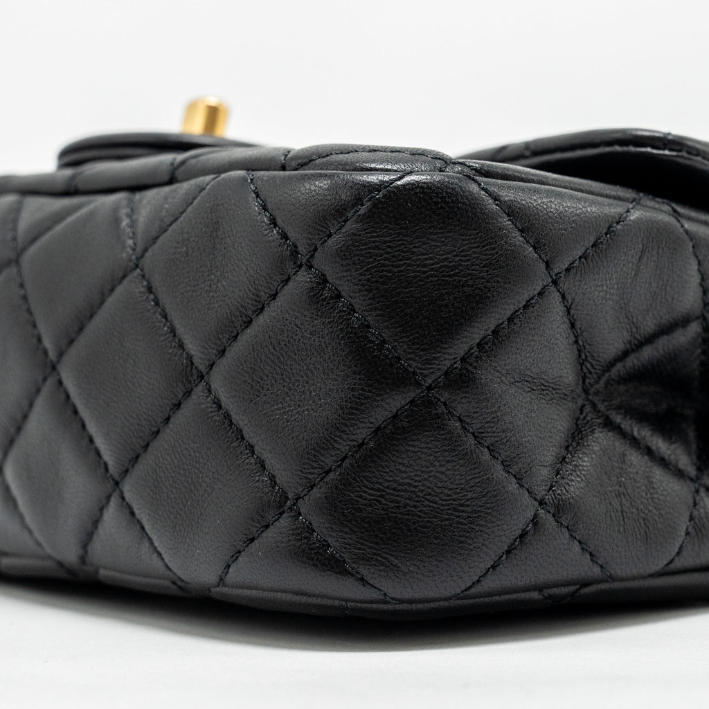 Chanel Pearl Crush Mini Rectangular Flap Bag Lambskin BLACK  (Microchip)