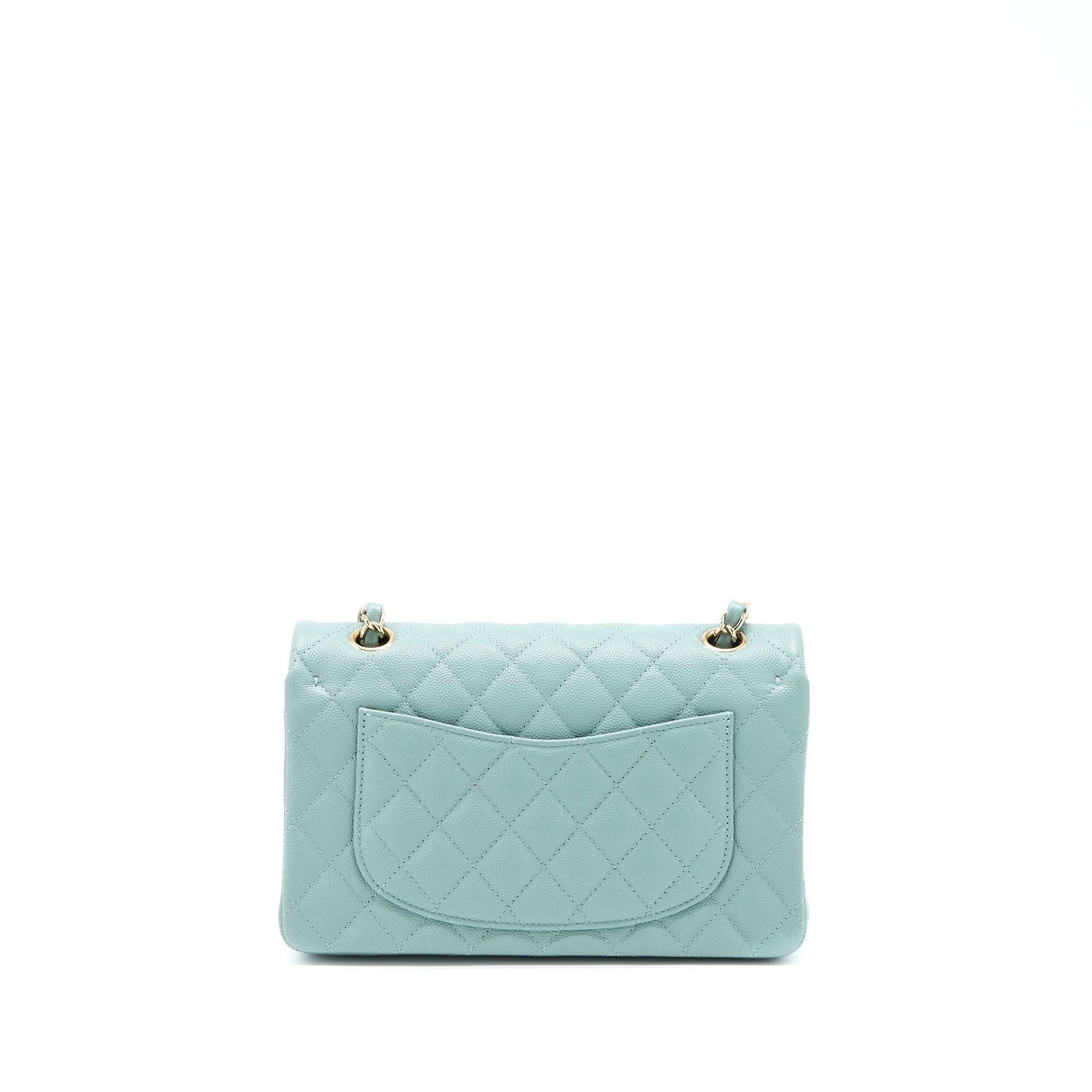 Chanel 22C Small Classic Double Flap Bag Caviar NG124 Greyish Green L (Microchip)