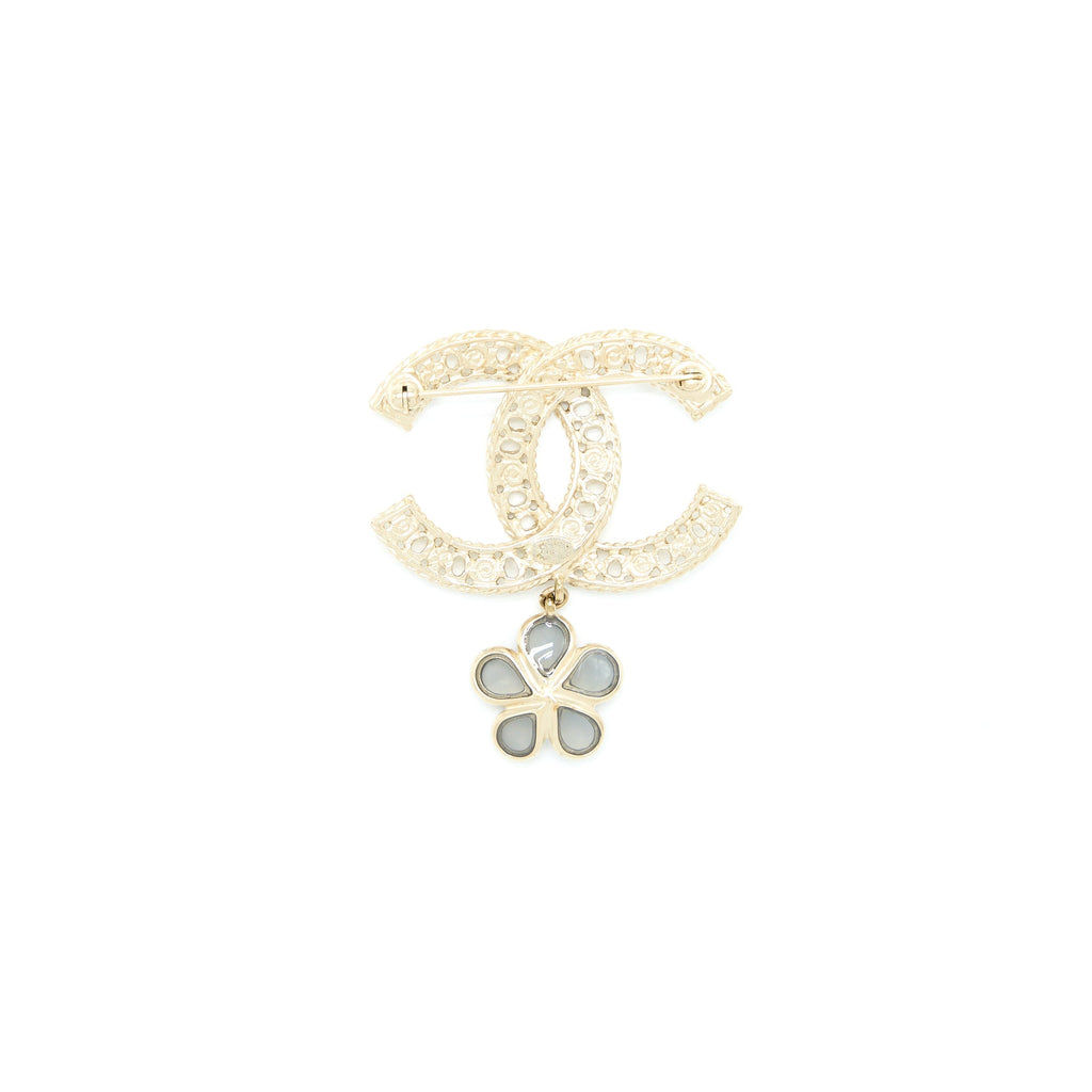 Chanel CC Logo Brooch Camellia Drop Brushed