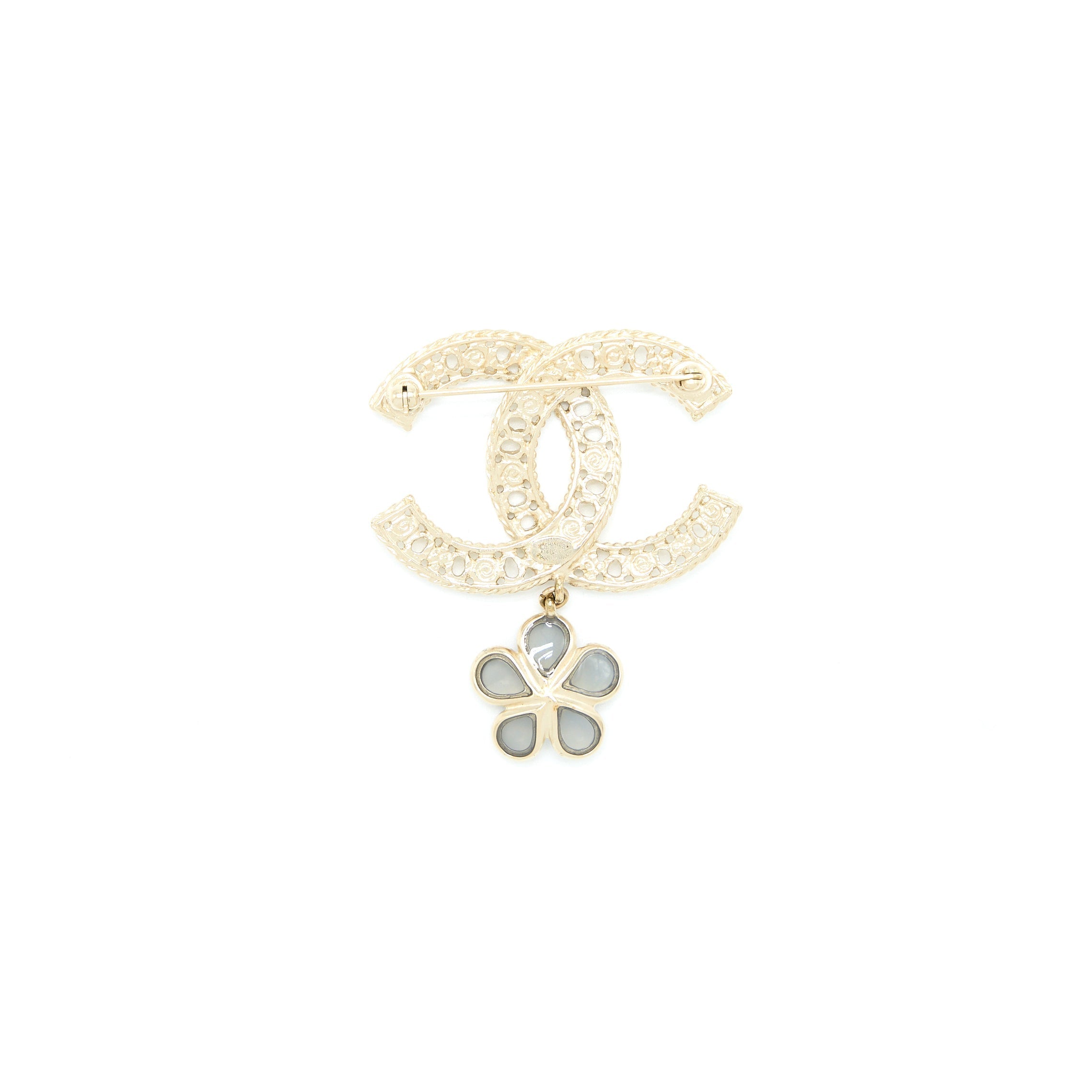 Chanel CC Logo Brooch Camellia Drop Brushed