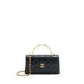 Chanel 22B Flap Bag With Enamel Top Handle Lambskin Black