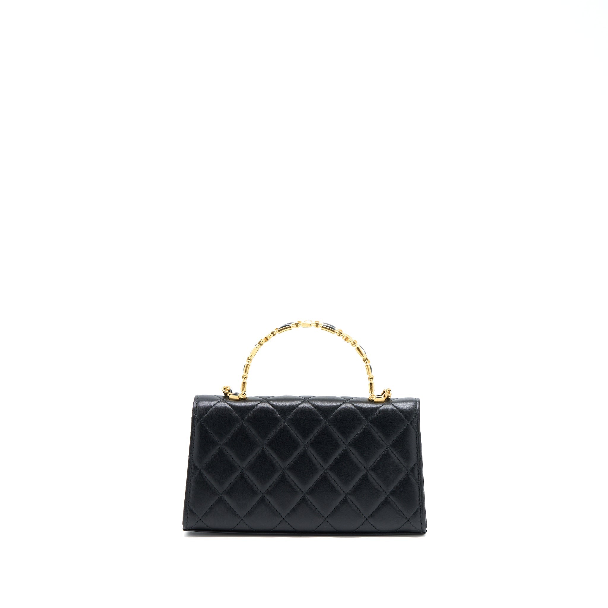 Chanel 22B Flap Bag With Enamel Top Handle Lambskin Black