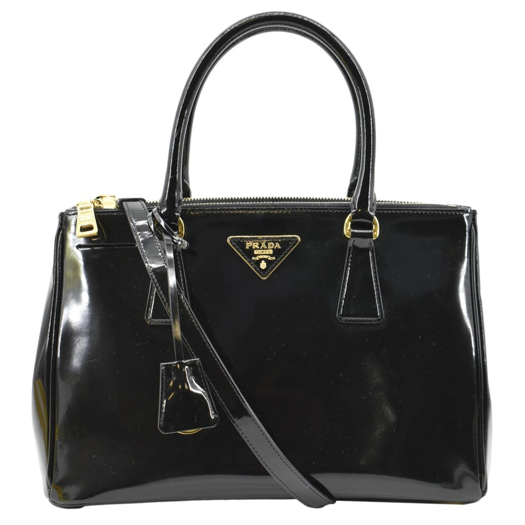 PRADA Double Zip Patent Leather Shoulder Bag Black B1801N