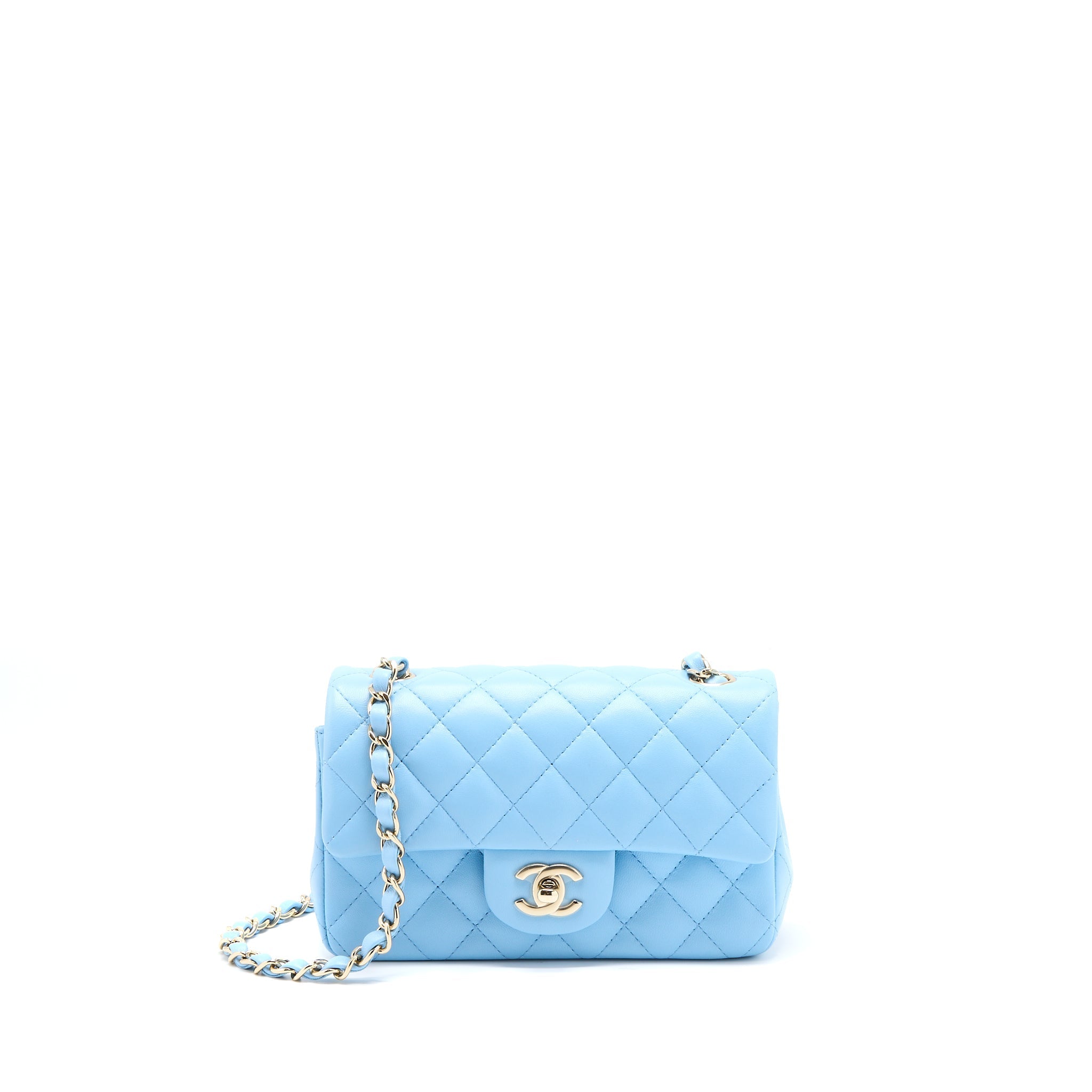 Chanel Mini Rectangular Flap Bag Lambskin Blue L (Microchip)
