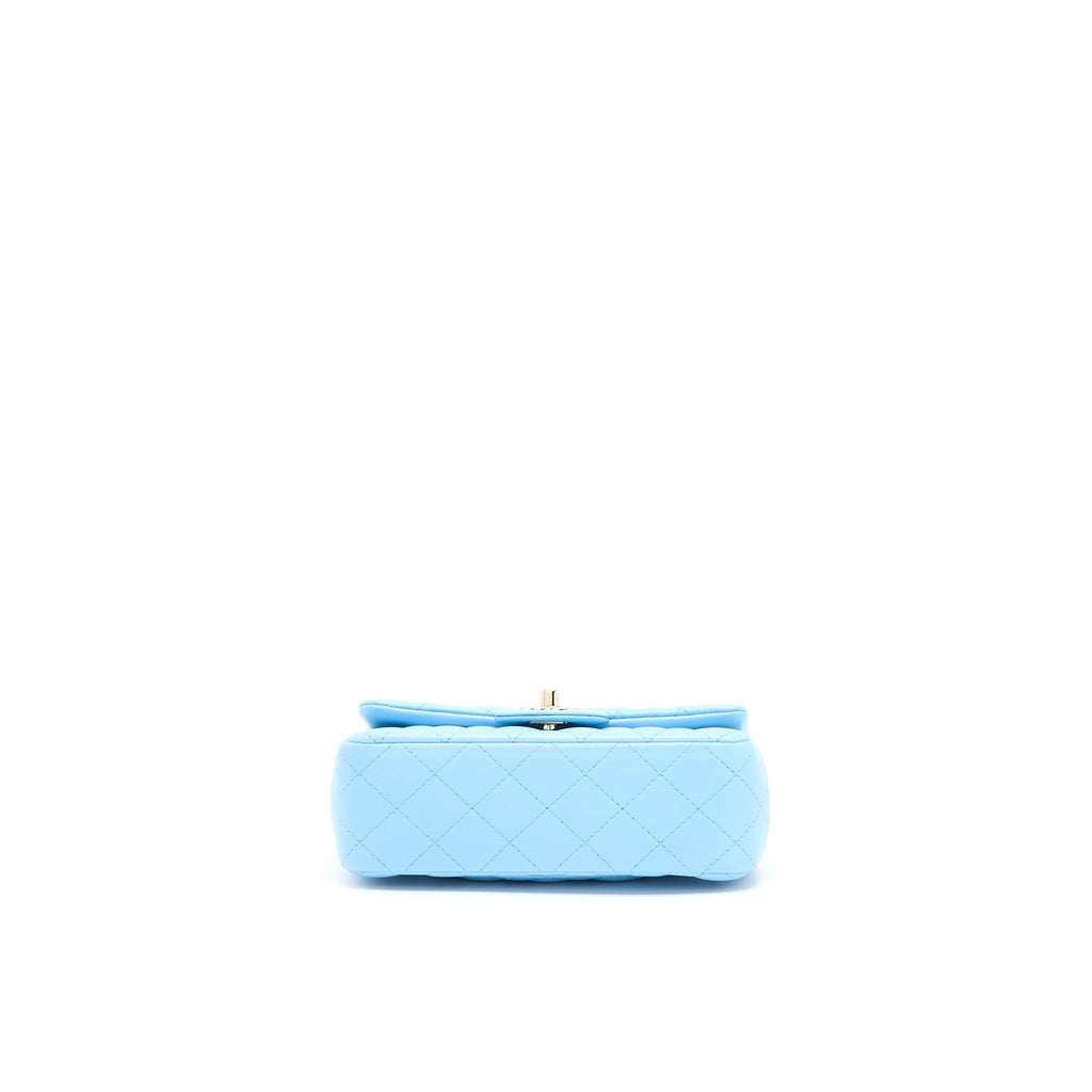 Chanel Mini Rectangular Flap Bag Lambskin Blue L (Microchip)