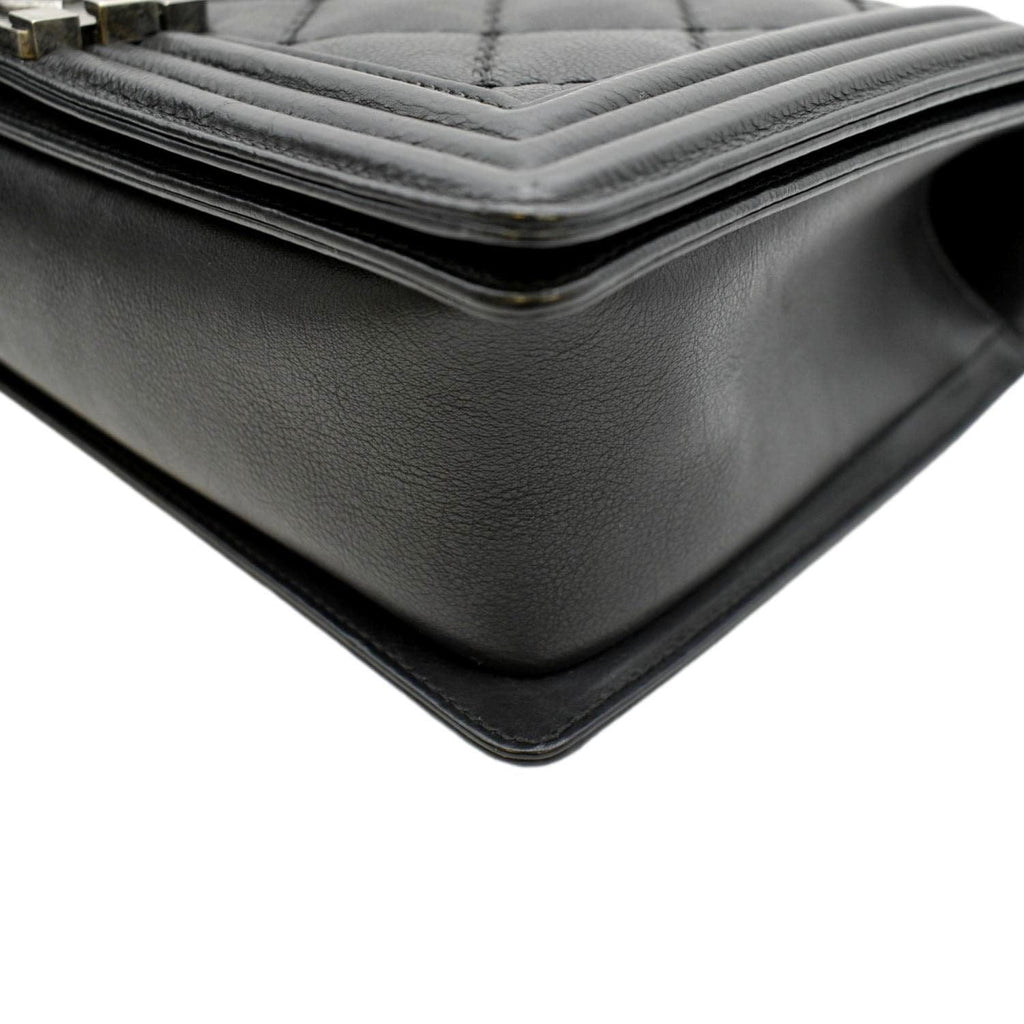 CHANEL Wild Stitch Boy Quilted Lambskin Leather Shoulder Bag Black