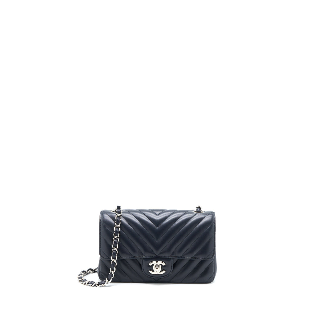 Chanel Mini Rectangular Flap Bag Chevron Lambskin Navy