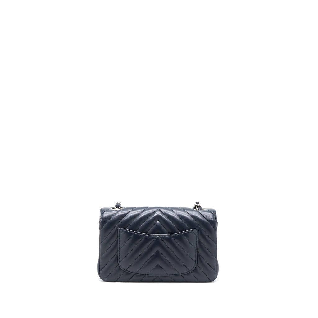 Chanel Mini Rectangular Flap Bag Chevron Lambskin Navy