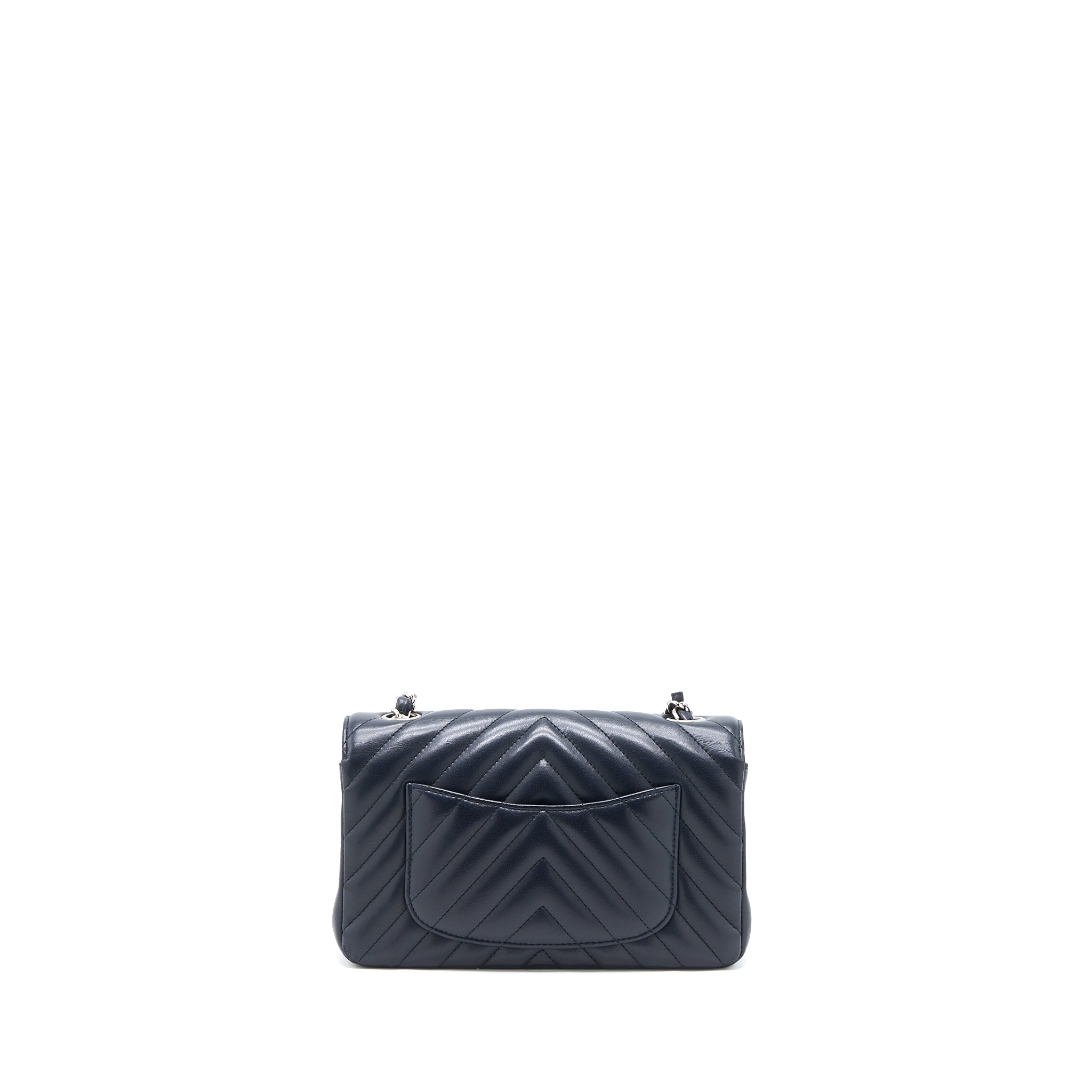 Chanel Mini Rectangular Flap Bag Chevron Lambskin Navy