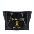 Chanel Deauville Tote Bag Calfskin Black With Detail Logo