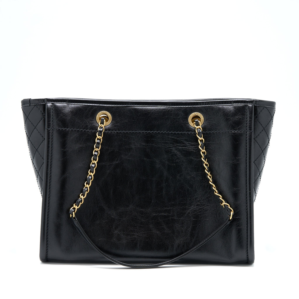 Chanel Deauville Tote Bag Calfskin Black With Detail Logo