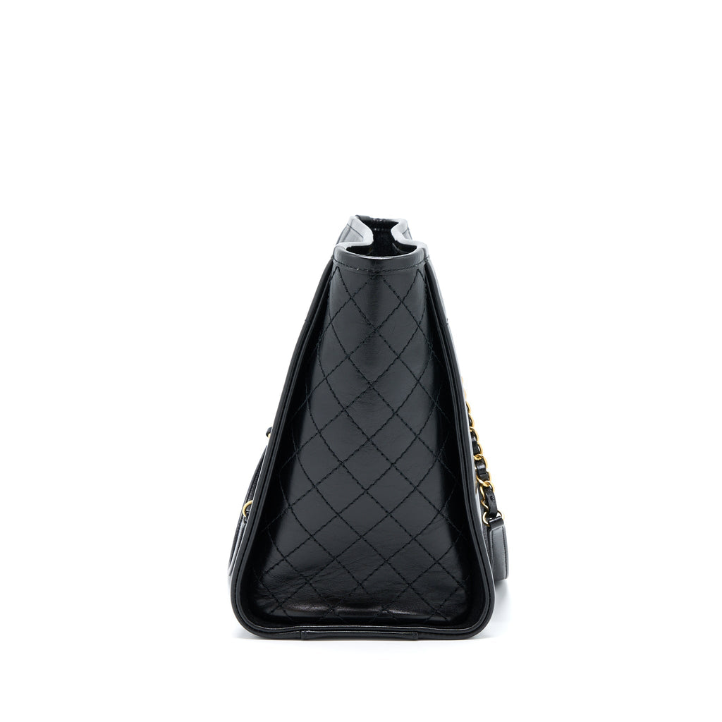 Chanel Deauville Tote Bag Calfskin Black With Detail Logo