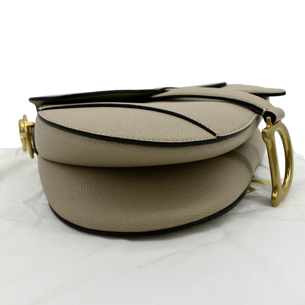 CHRISTIAN DIOR Saddle Grained Calfskin Leather Shoulder Bag Beige