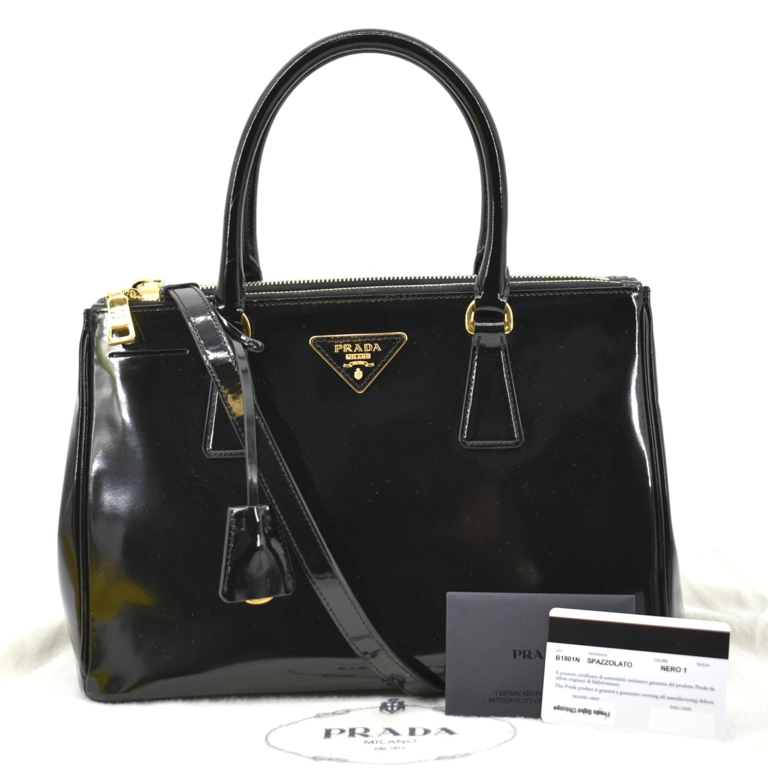 PRADA Double Zip Patent Leather Shoulder Bag Black B1801N