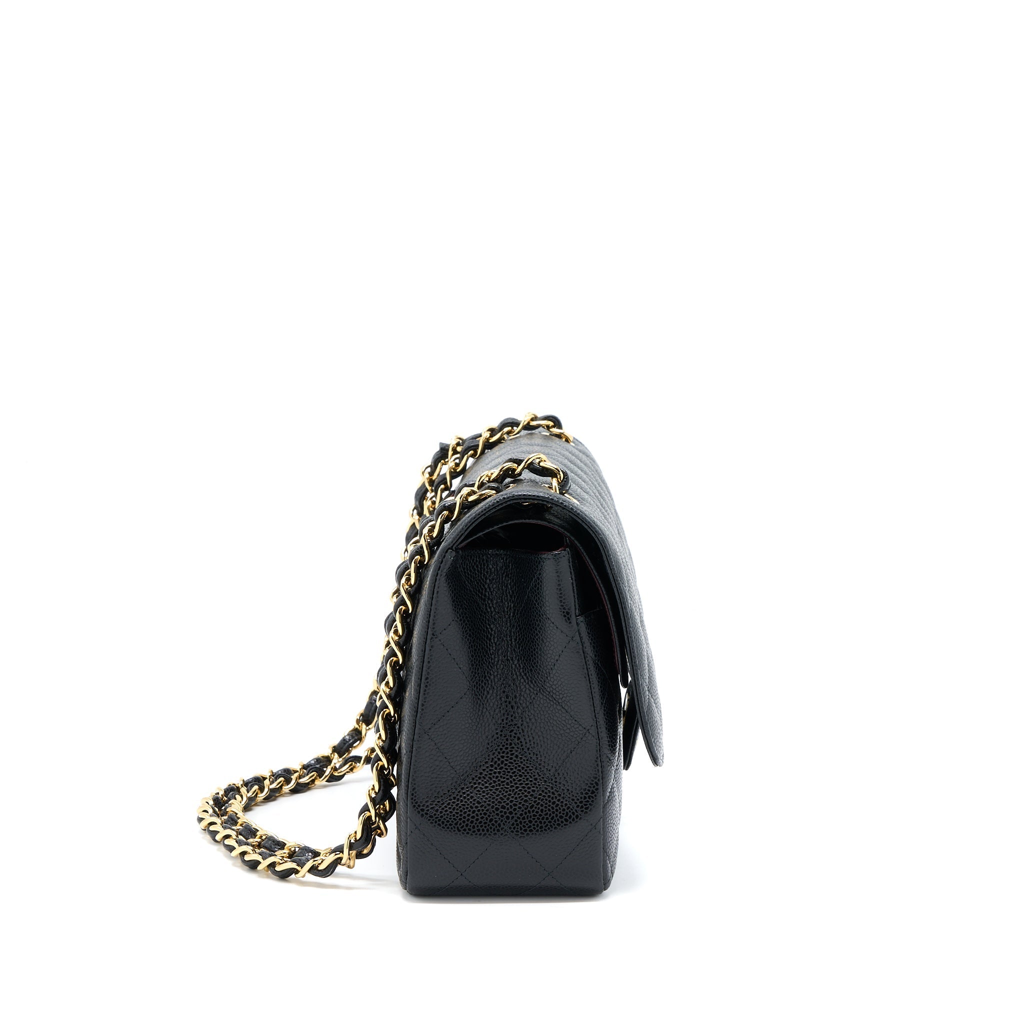 Chanel Classic Jumbo Double Flap Caviar Black  (Microchip)