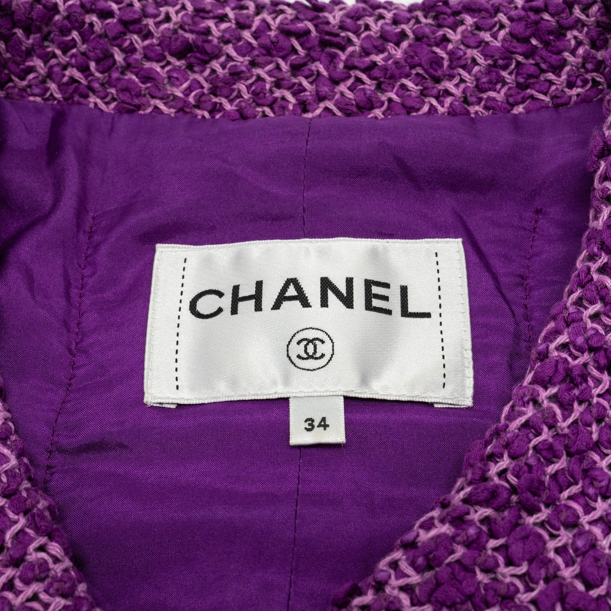 CHANEL Size 34 21C Gold CC Buttons Tweed Jacket Cotton/Acrylic Purple