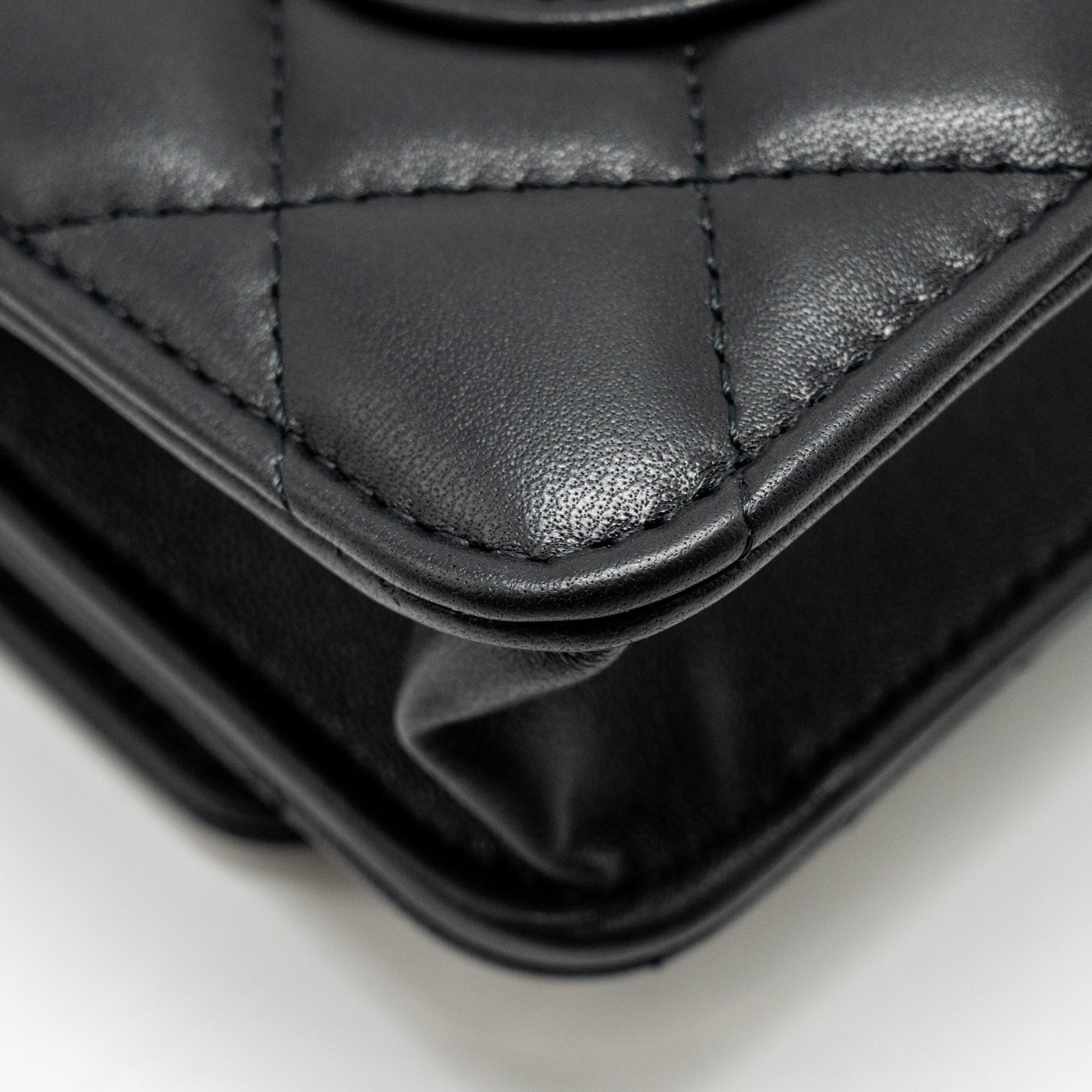 Chanel Classic Wallet on Chain With Camellia Adjustable Chain Lambskin Black  (Microchip)