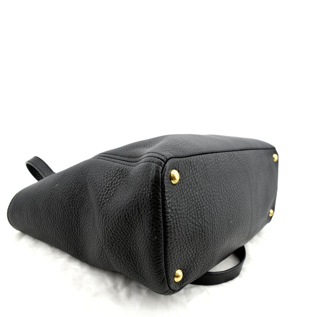 PRADA Vitello Daino Side-Pocket Leather Tote Shoulder Bag Black